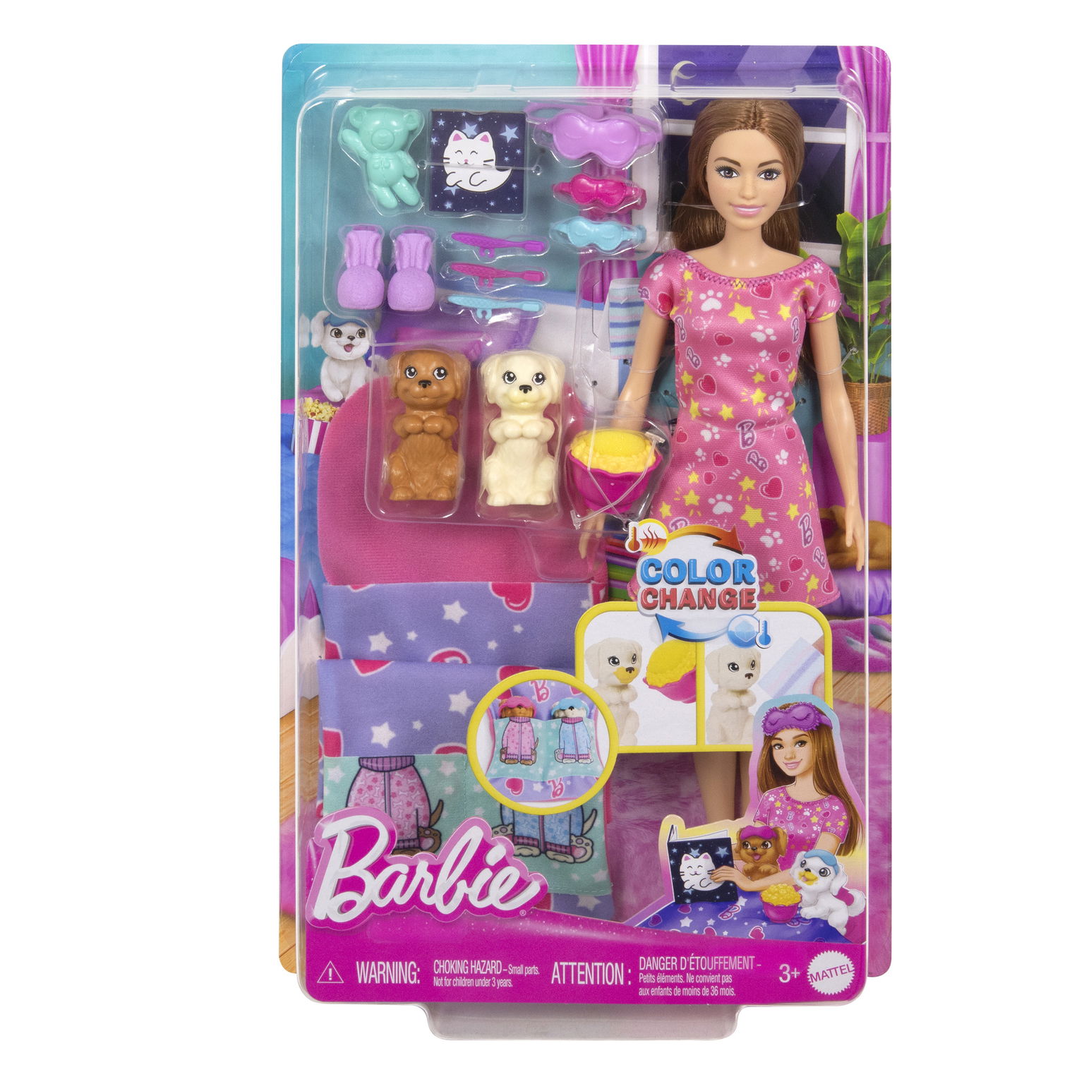 Barbie lėlės ir šunelių pižamų vakarėlio rinkinys - 1