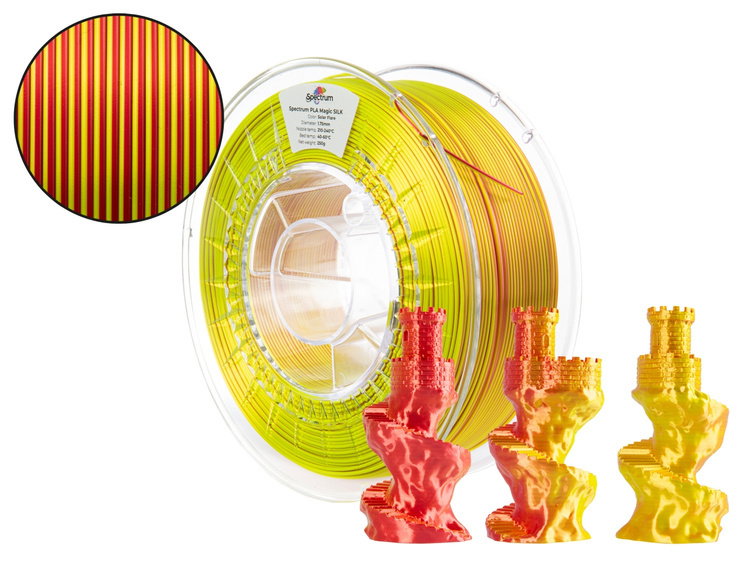 3D plastikas SPECTRUM PLA MAGIC SILK SOLAR FLARE, 1 kg, geltona/raudona sp.-0