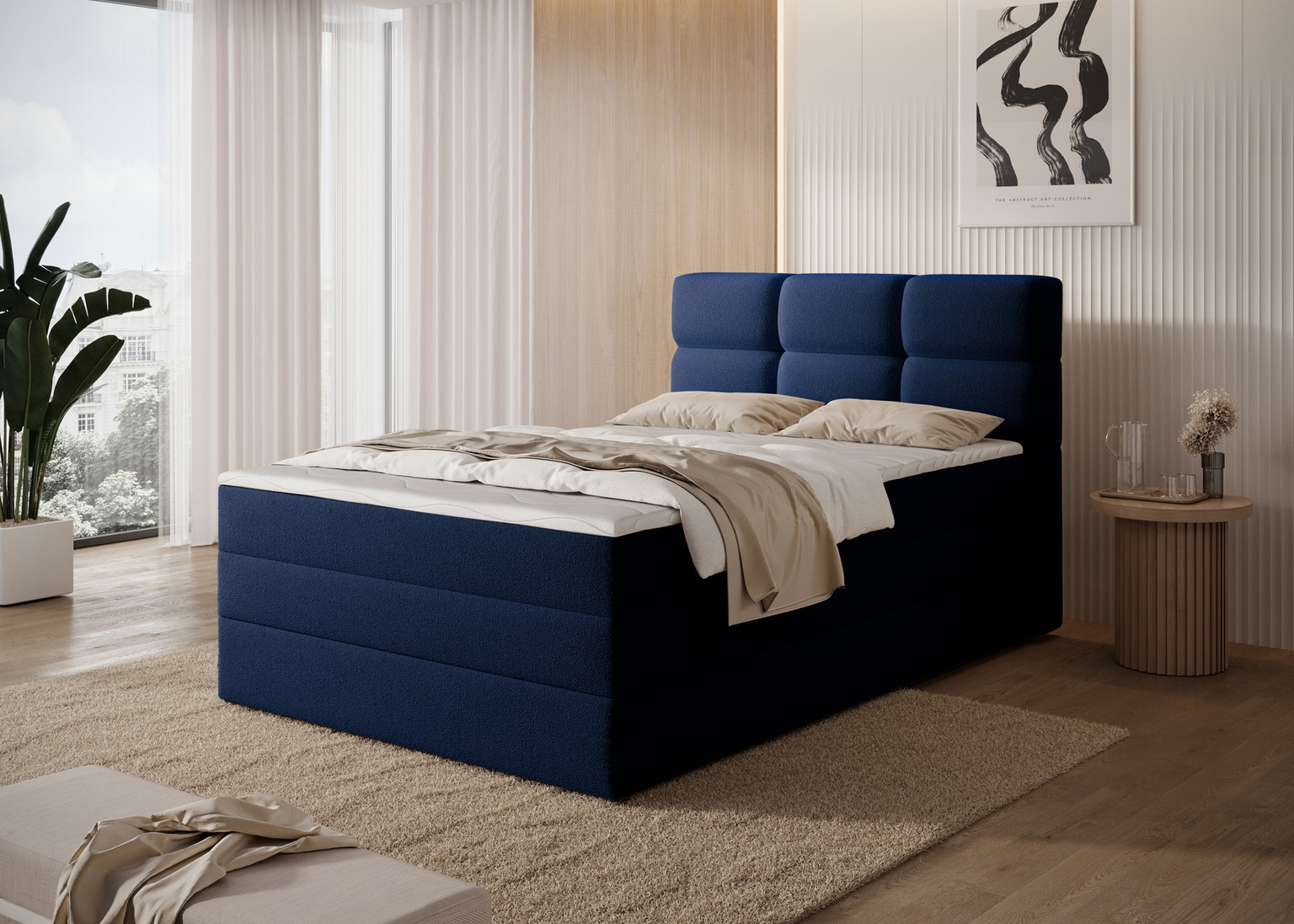 Lova su čiužiniu Kasped 140x200, tamsiai mėlyna-1