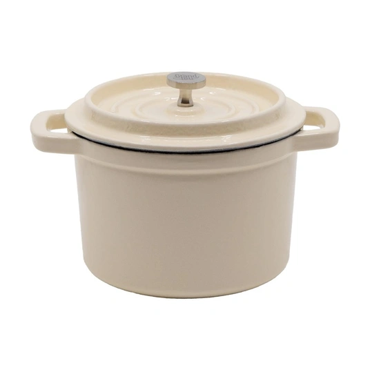 Ketaus mini puodas GRAND FEU, emaliuotas, su dangčiu, baltos sp., 0,65 L-0