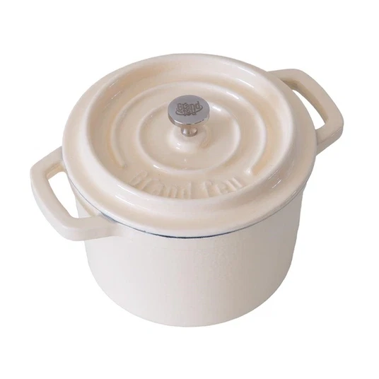 Ketaus mini puodas GRAND FEU, emaliuotas, su dangčiu, baltos sp., 0,65 L-1