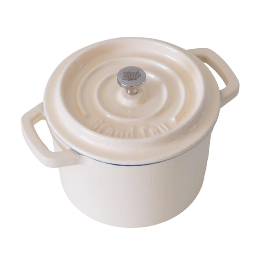 Ketaus mini puodas GRAND FEU, emaliuotas, su dangčiu, baltos sp., 0,65 L-1