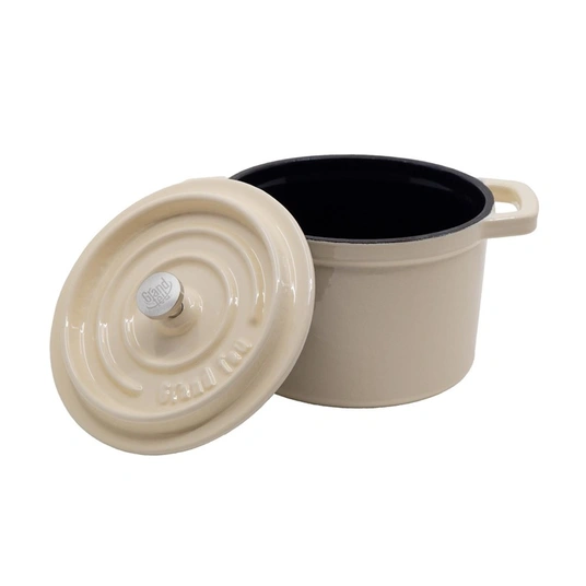 Ketaus mini puodas GRAND FEU, emaliuotas, su dangčiu, baltos sp., 0,65 L - 3