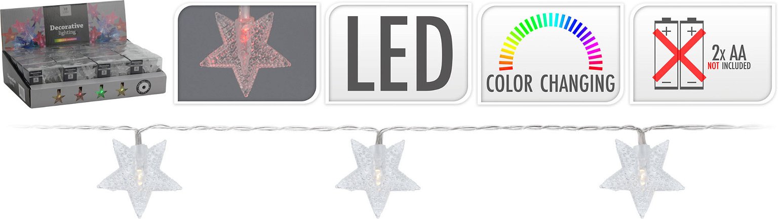 Elektrinė girlianda STARS, 10 LED, spalvą keičianti, (elementai 2xAA neįeina), 1,25m + 30cm