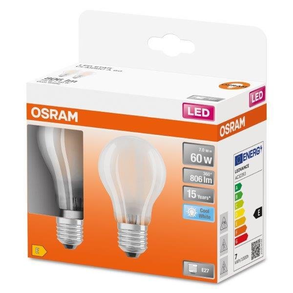 Šviesos diodų lemputė OSRAM STAR, LED, 7 W, atitinka 60 W, E27, 806 lm, 4000 K, 2 vnt.