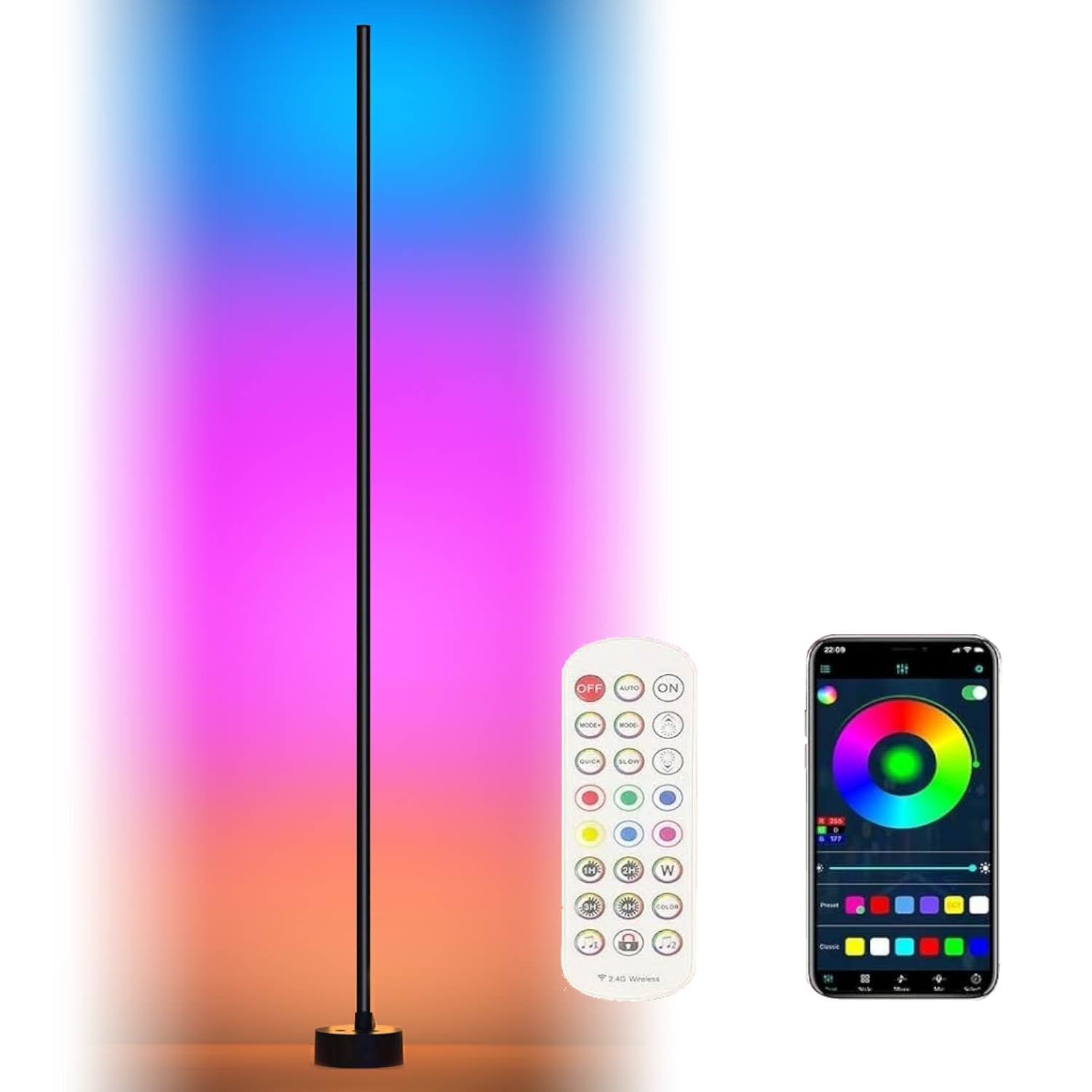 Išmanusis LED toršeras G.LUX GD-RAINBOW-F, 12W, RGB, 960lm, DIM, juodos sp 141cm, su pultu-0