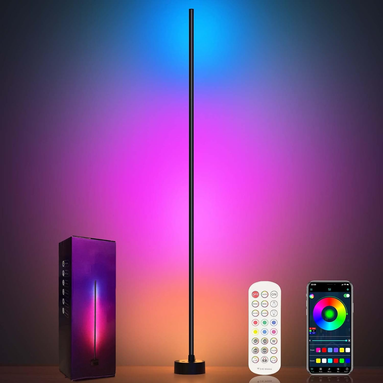 Išmanusis LED toršeras G.LUX GD-RAINBOW-F, 12W, RGB, 960lm, DIM, juodos sp 141cm, su pultu-1