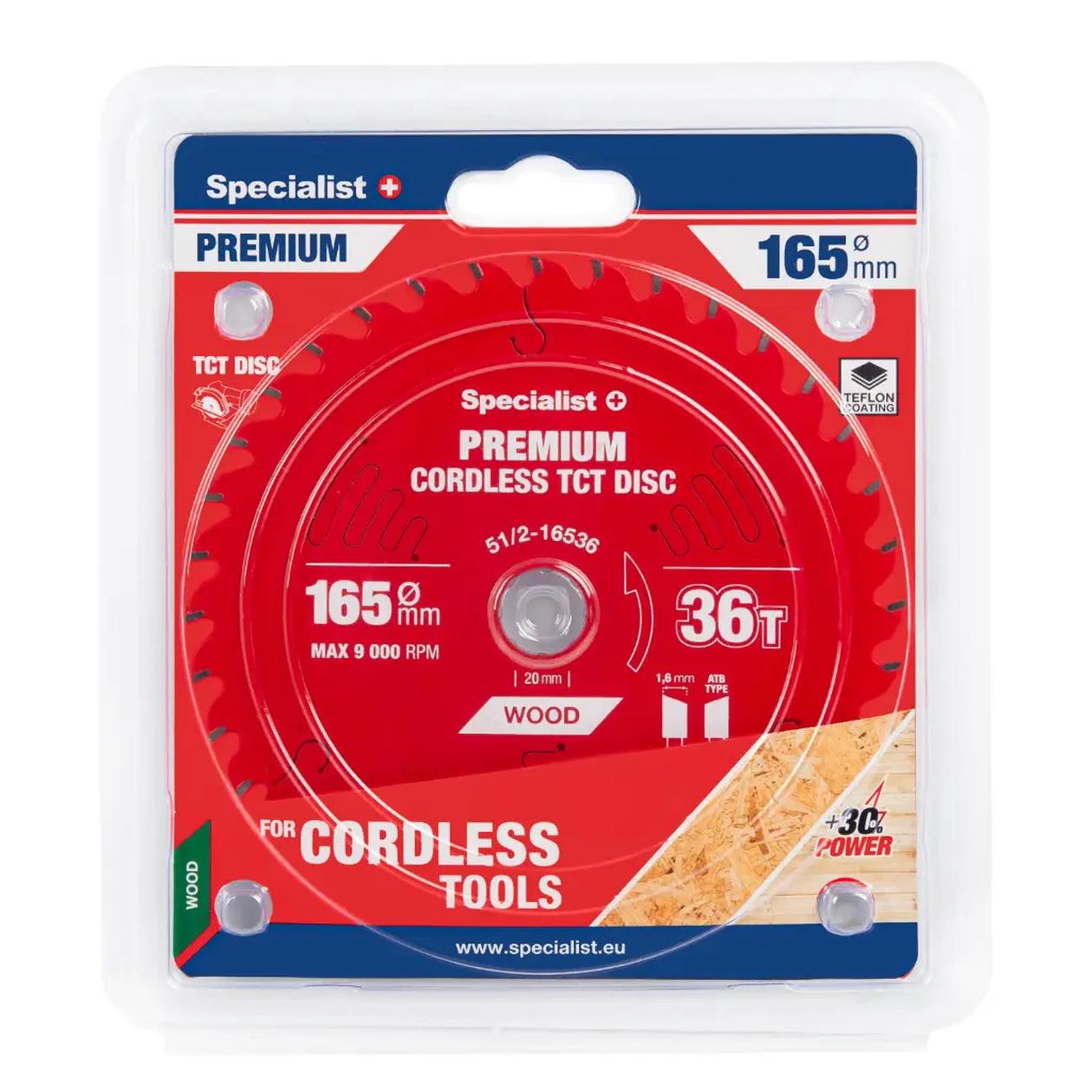 Medžio pjovimo diskas SPECIALIST+ Premium Cordless, 165 x 1,6 x 20