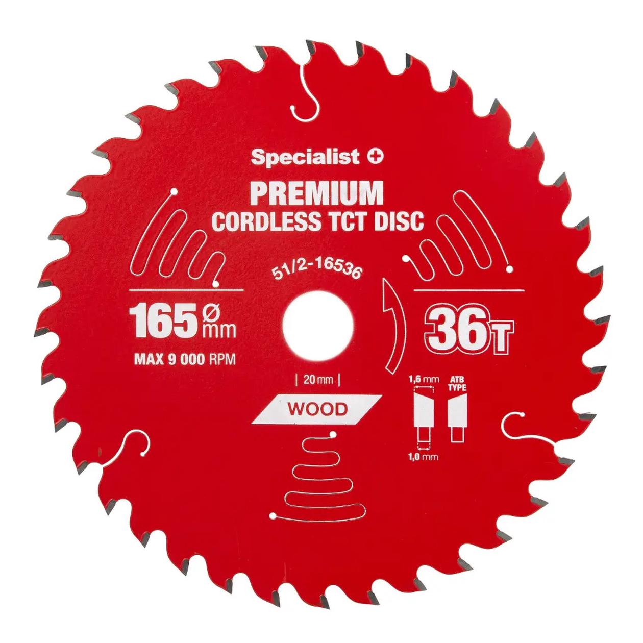 Medžio pjovimo diskas SPECIALIST+ Premium Cordless, 165 x 1,6 x 20