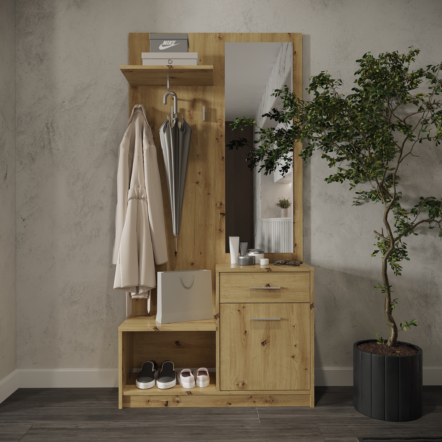 Prieškambario spinta Pergo, artisan oak sp., 90 cm x 30 cm x 184 cm-0