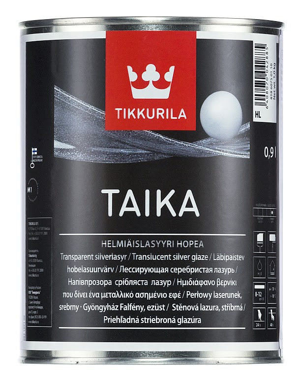 Sidabro blizgesio dekoratyviniai dažai TIKKURILA TAIKA HELMIÄISLASYYRI, 0,9 l-0