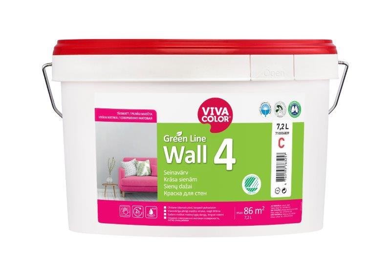 Sienų dažai VIVACOLOR GREEN LINE WALL 4, matiniai, baltos sp., A bazė, 7,2 l