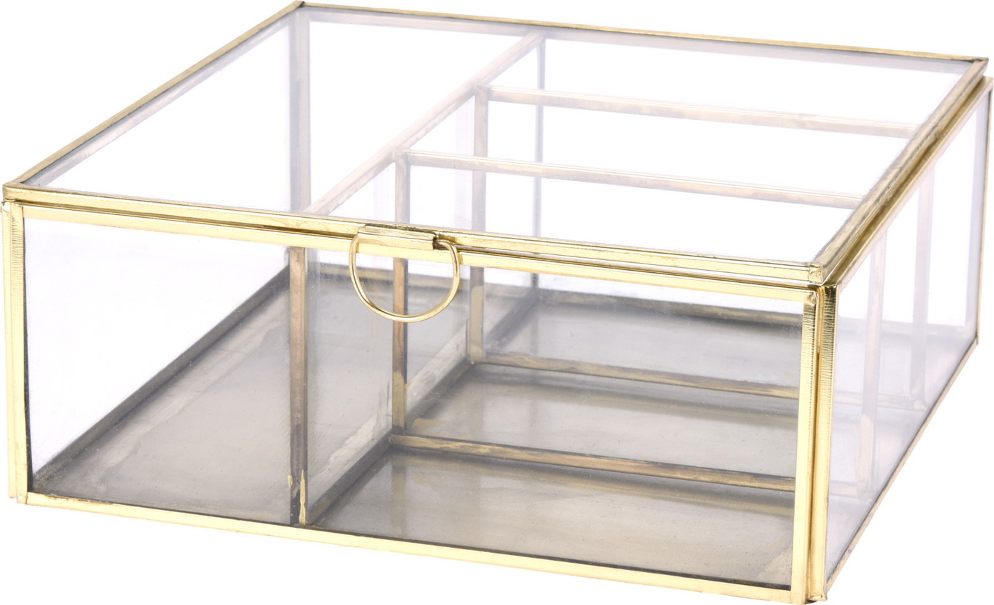 Dekoratyvinė papuošalų dėžutė GOLD, stiklinė, 20 x 20 x 8 cm-0