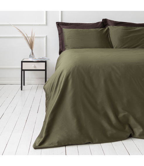 Premium satino patalynės komplektas Moss green, 200x220 cm - 5