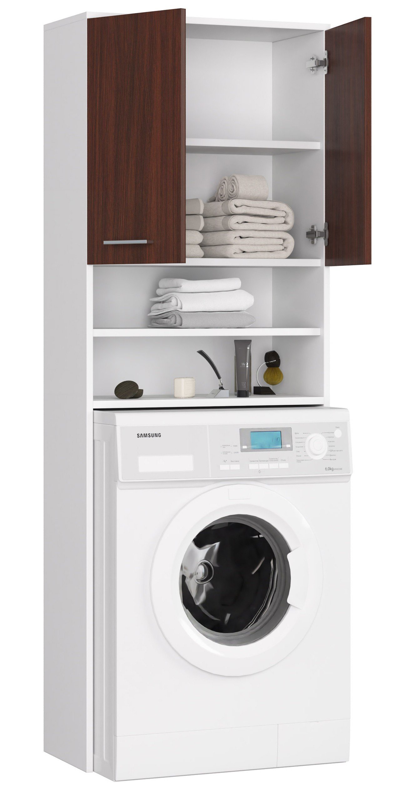 Pastatoma vonios spintelė virš skalbimo mašinos FIN 2D, 60 cm, balta/venge - 3