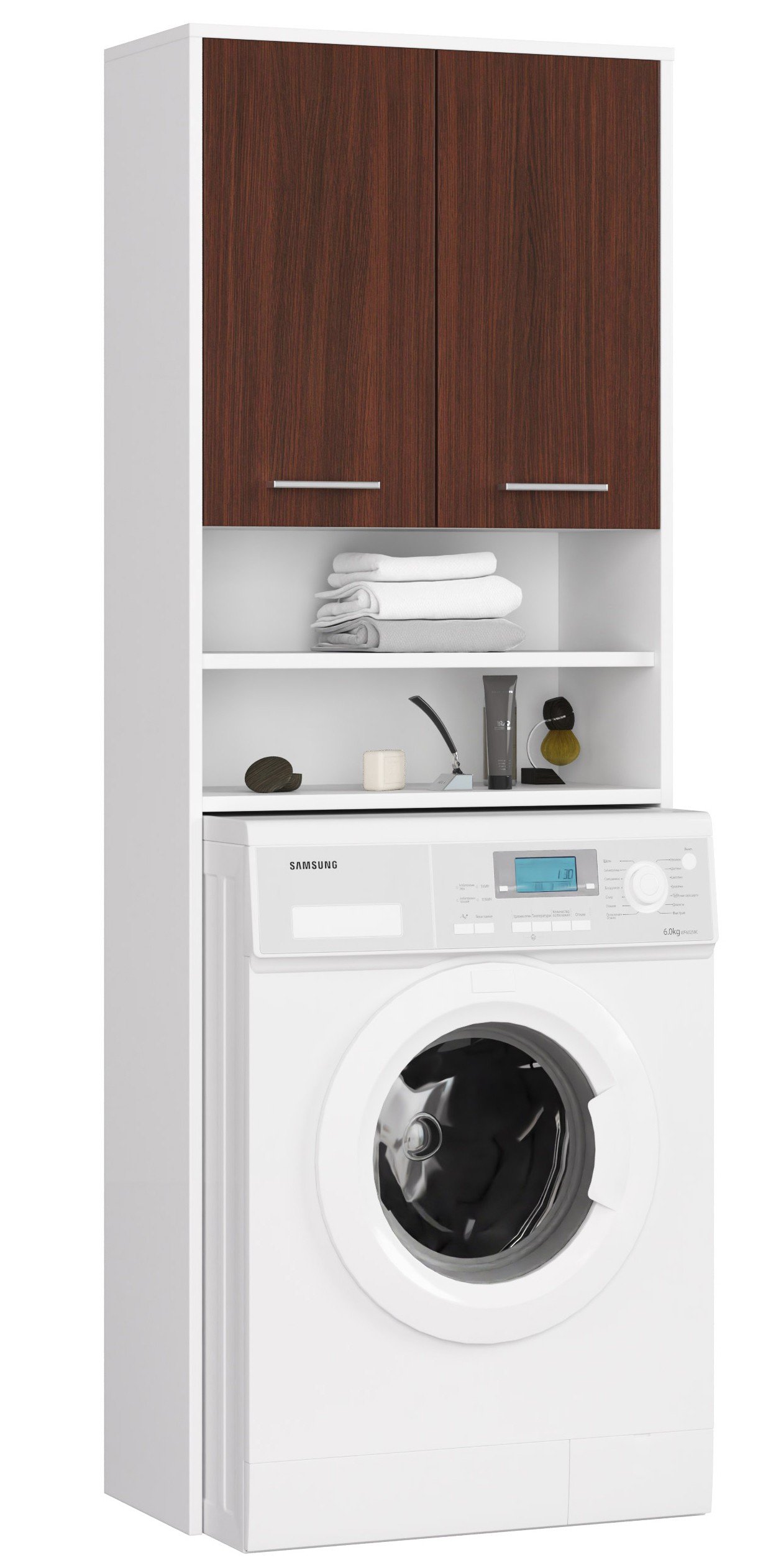 Pastatoma vonios spintelė virš skalbimo mašinos FIN 2D, 60 cm, balta/venge