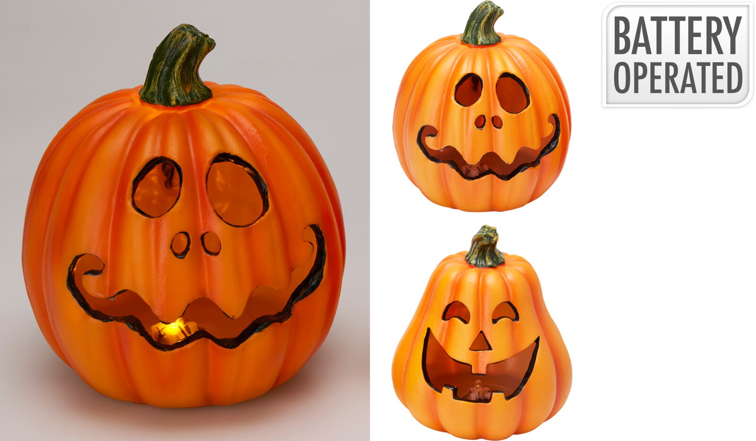 LED Dekoracija HALLOWEEN PUMPKIN, oranžinės sp., 3 rūšių,  2 x LR44 (įeina), 14 x 15,5 cm-0