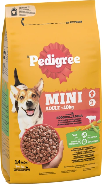Sausas šunų ėdalas PEDIGREE, su jautiena ir daržovėmis, 1,4 kg-0