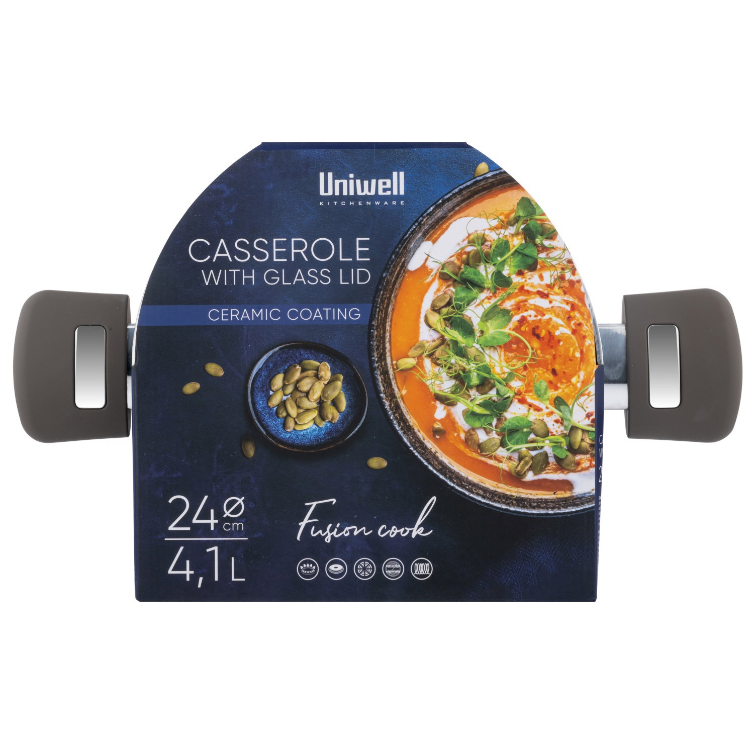 Puodas keramine danga su dangčiu UNIWELL, rudos sp., 24 cm-1