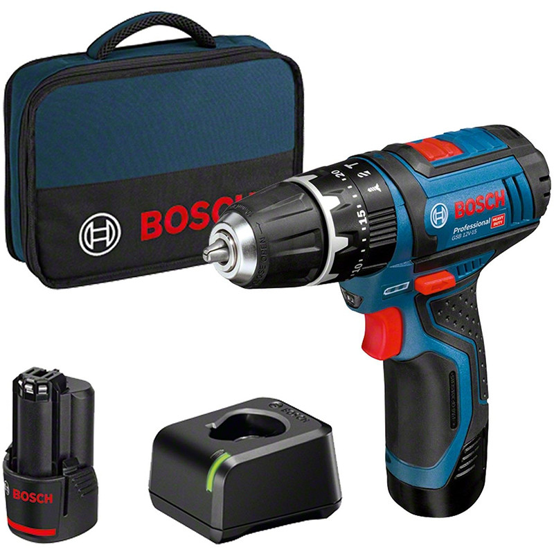 Akumuliatorinis smūginis gręžtuvas-suktuvas BOSCH PRO GSB 12V-15 (2x2.0Ah akum.)-0