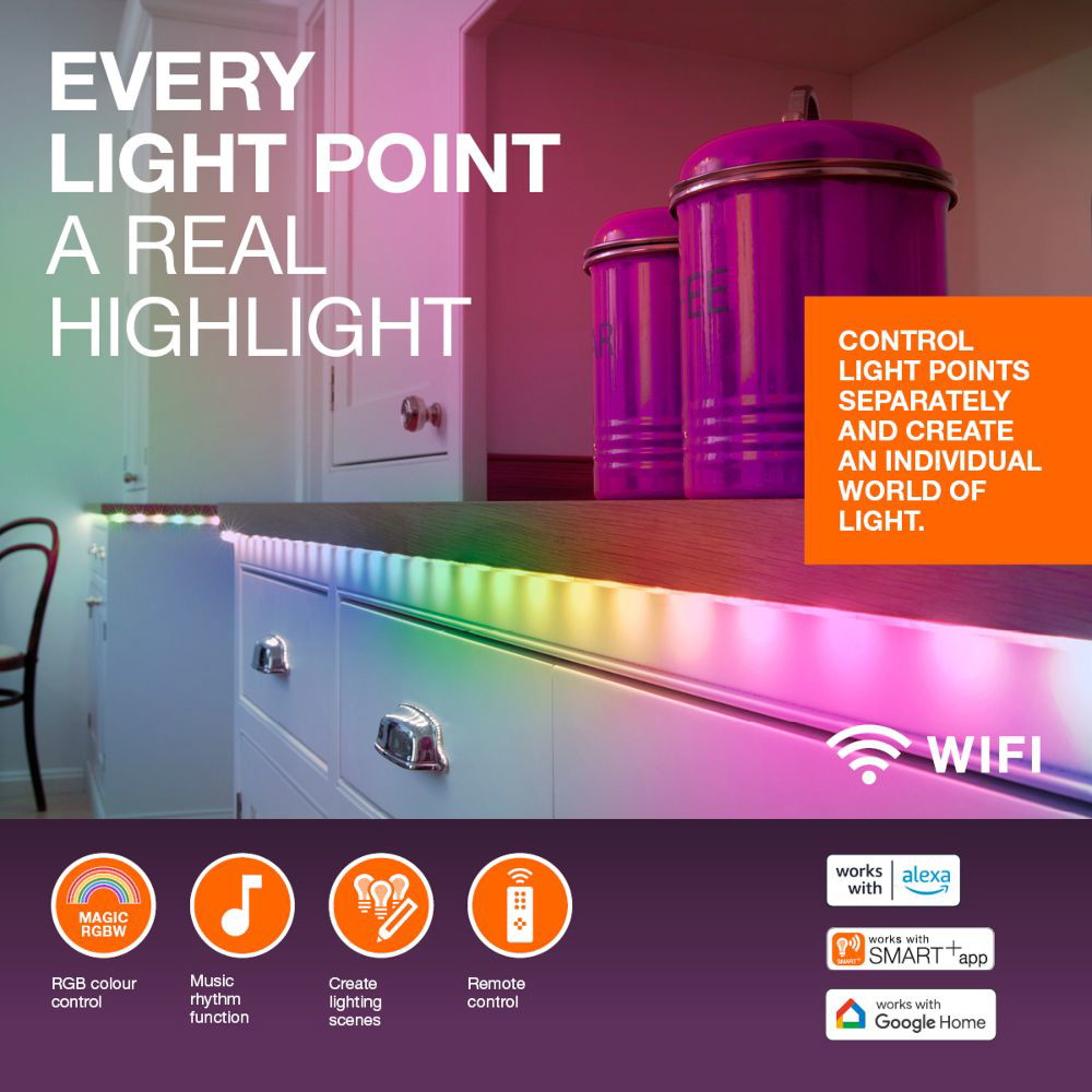 Išmaniosios LED juostos komplektas OSRAM SMART WIFI IP20 15,5W MAGIC RGB 3m su pultu - 5