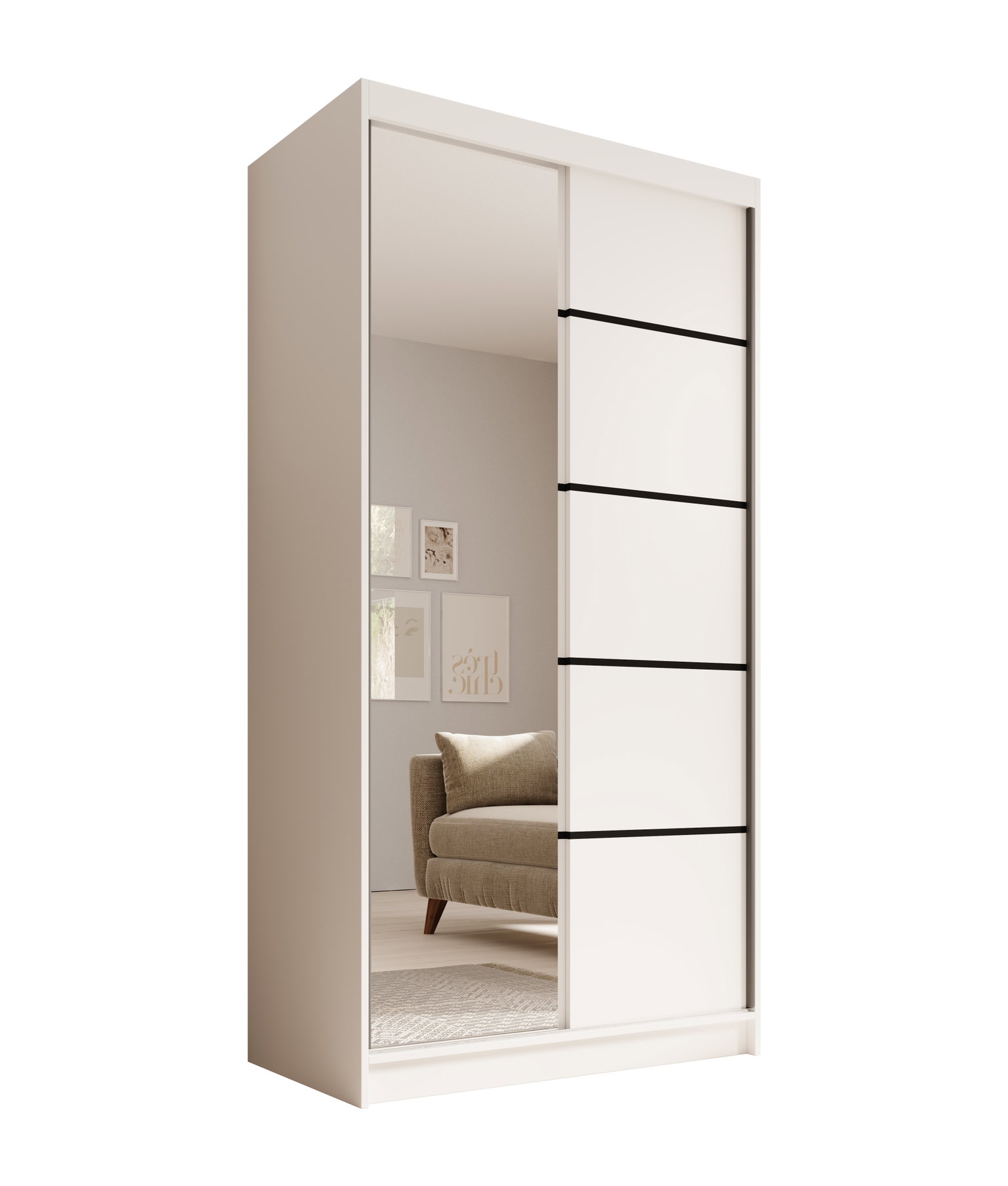 Spinta ADRK Laurencja, balta sp., 100 cm x 58 cm x 200 cm, su veidrodžiu-0