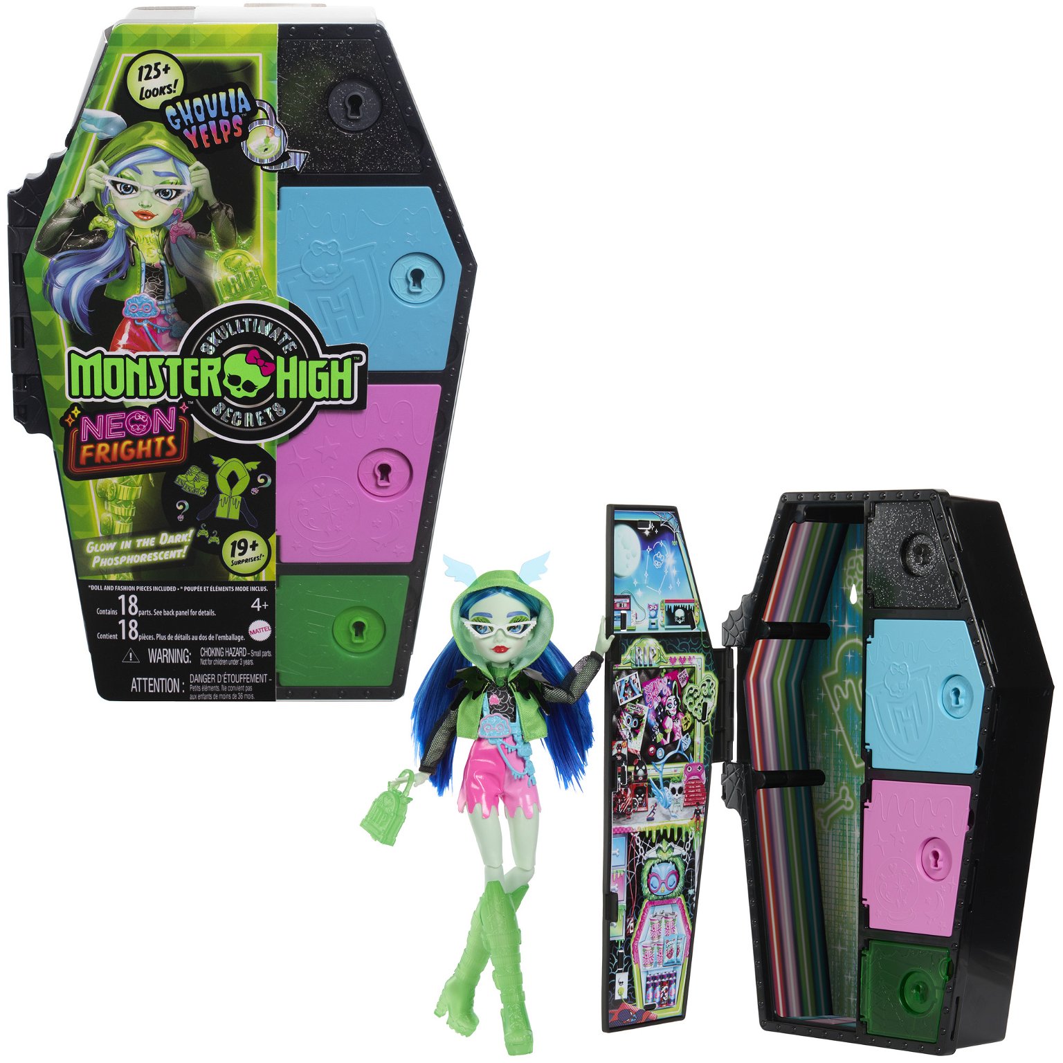 Lėlė Monster High Skulltimates siurprizų rinkinys – Gulija, neoninė serija