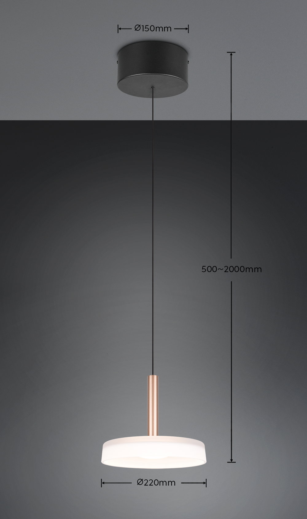 Lubinis LED šviestuvas TRIO CELESTE 10W 3000K 1100lm aukščio reguliavimas Ø22x200cm - 3