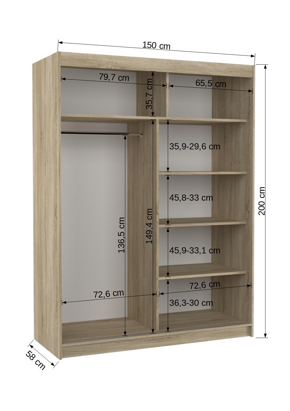 Spinta ADRK Nordic 150, juoda sp., 58 cm x 150 cm x 200 cm, su veidrodžiu - 5