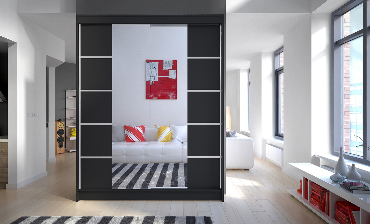 Spinta ADRK Nordic 150, juoda sp., 58 cm x 150 cm x 200 cm, su veidrodžiu-1
