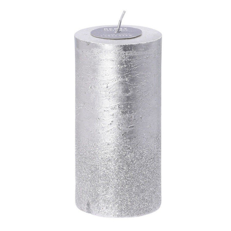 Cilindrinė žvakė GLITTER, auskinės/sidabrinės sp., 7 x 13 cm