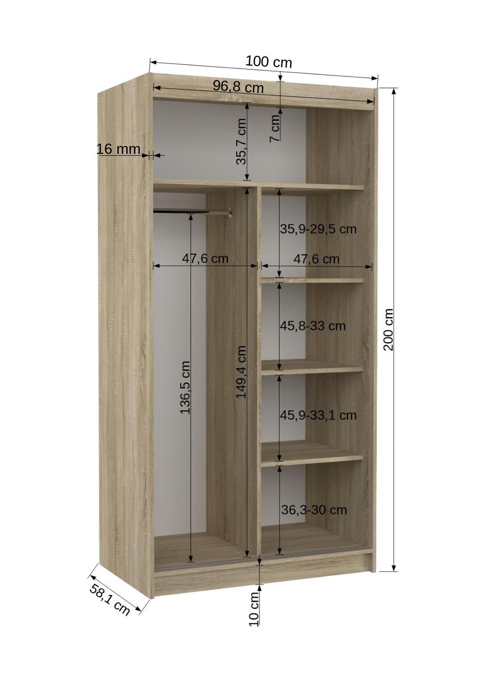 Spinta ADRK Orlando 100, juoda sp., 58 cm x 100 cm x 200 cm, su veidrodžiu - 5