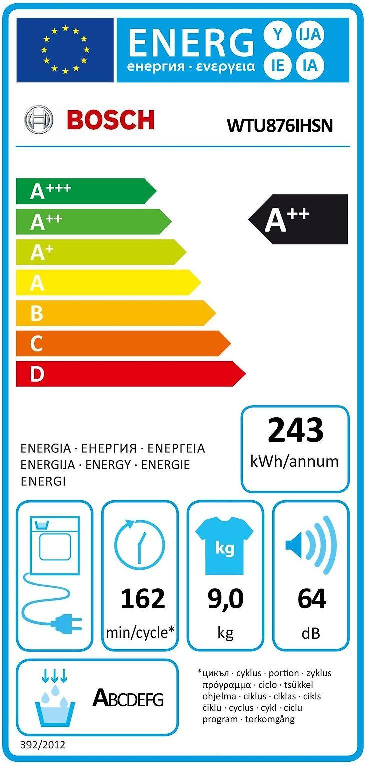Džiovyklė Bosch WTU876IHSN, 9 kg - 7