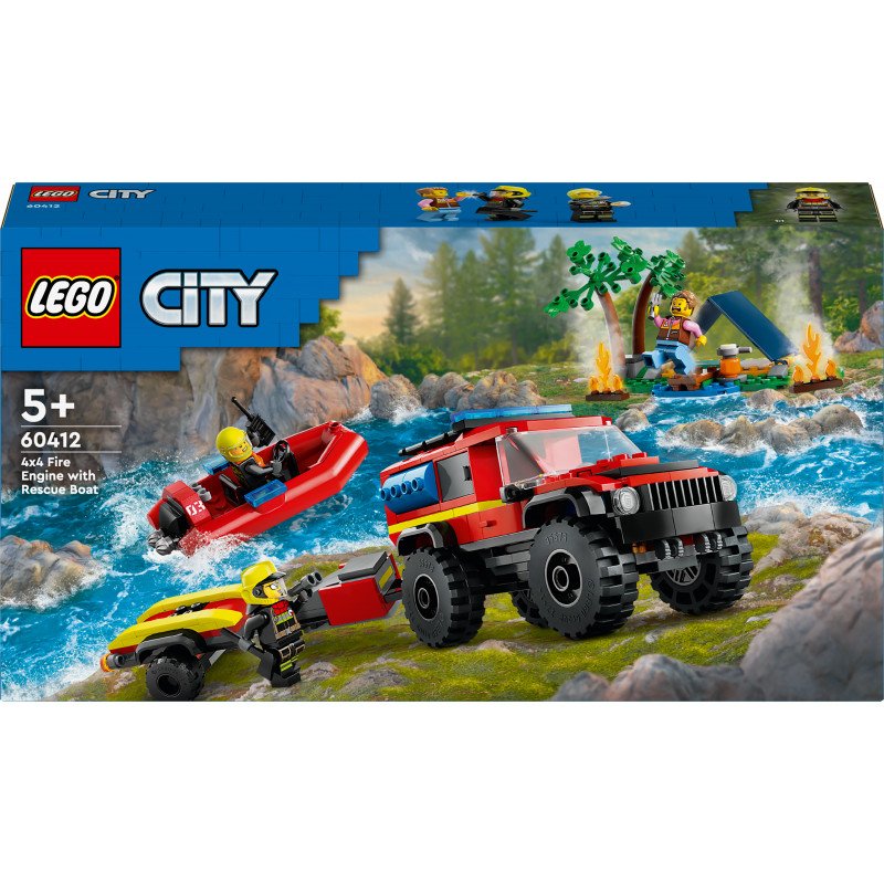 Konstruktorius LEGO City Fire 4x4 Fire Truck with Rescue Boat 60412