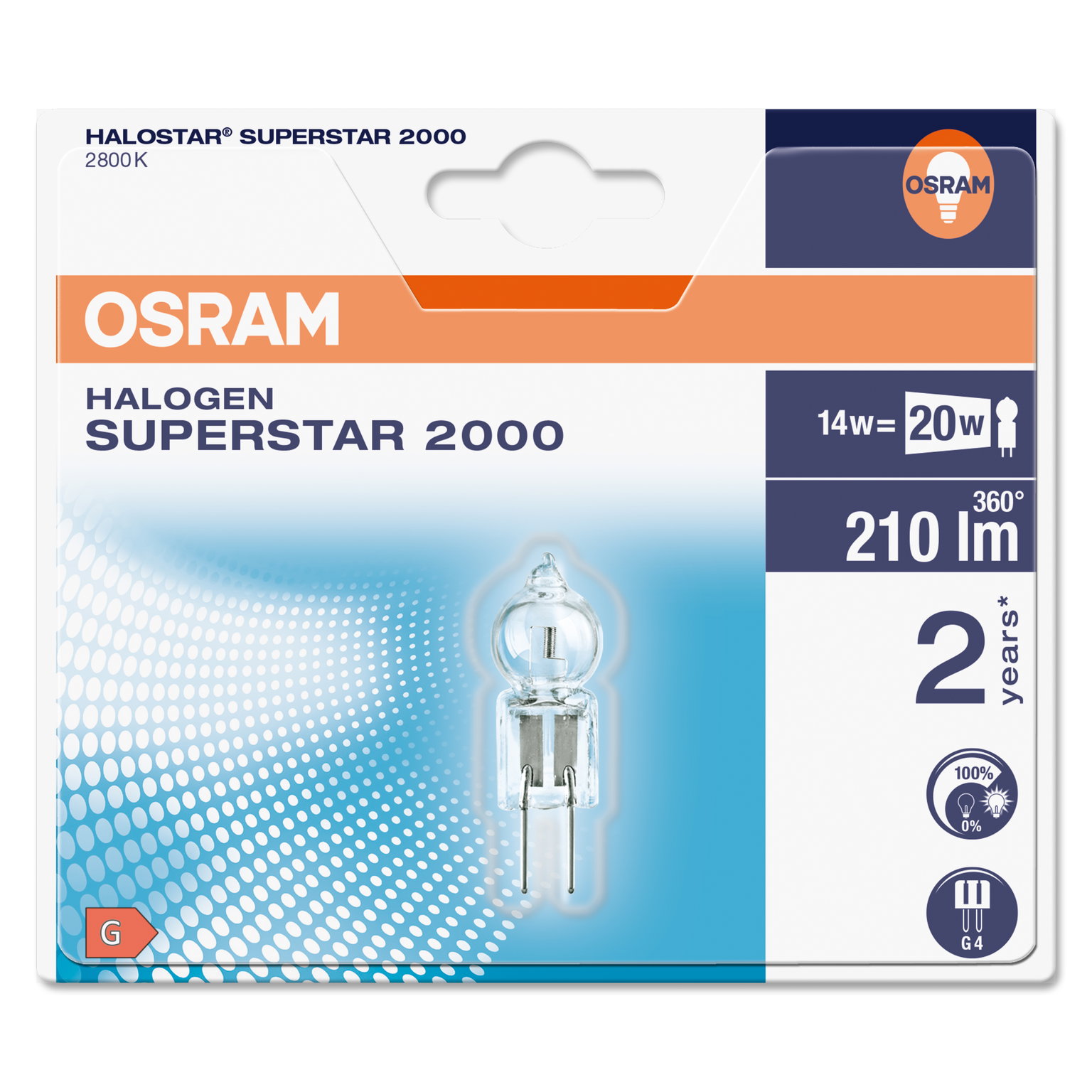 Halogeninė lemputė OSRAM, G4, 14W, 2700 K, 210 lm, 12 V, 2000h-1