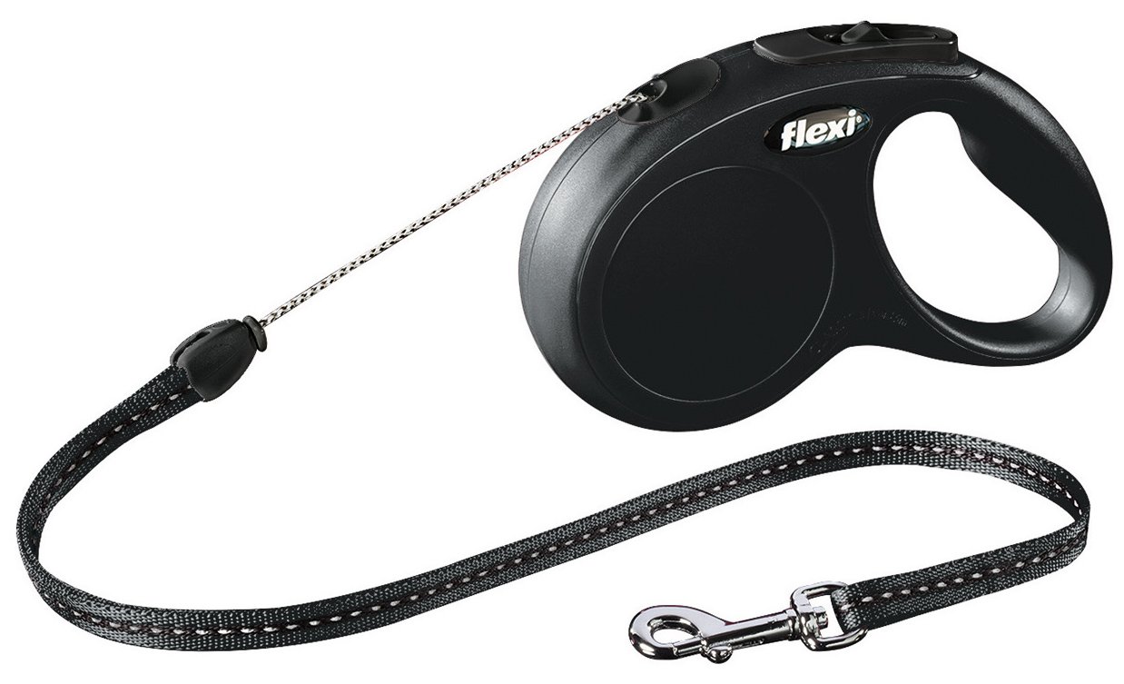 Šunų pavadėlis FLEXI Classic, max 12 kg, 5 m, virvelinis, juodos sp., S dydis