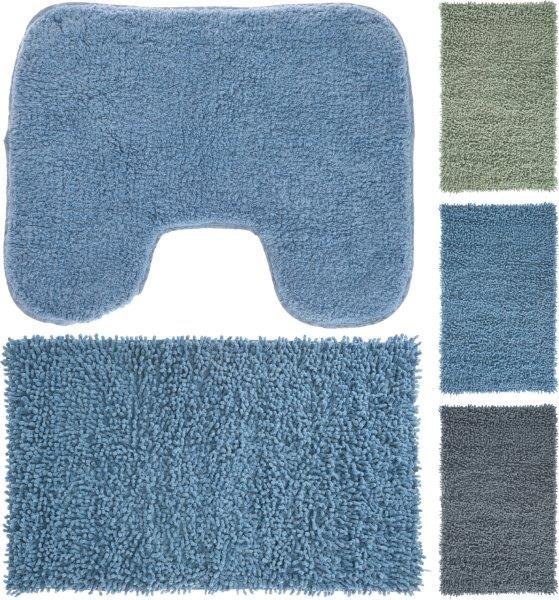 Vonios kilimėlių rinkinys, 3 šaltų spalvų, 50 x 70 cm ir 40 x 50 cm, 80 proc. medvilnės