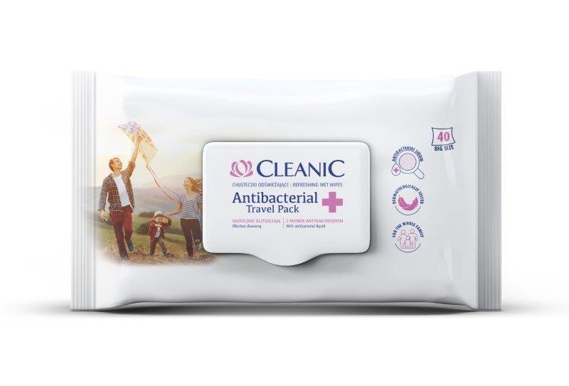 Drėgnos servetėlės CLEANIC Antibacterical Travel Pack, 40 vnt.