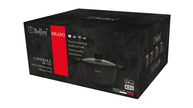Lieto aliuminio puodas su dangčiu BOLLIRE MILANO, marmurine danga, Ø 24 cm, 4,3 L-1