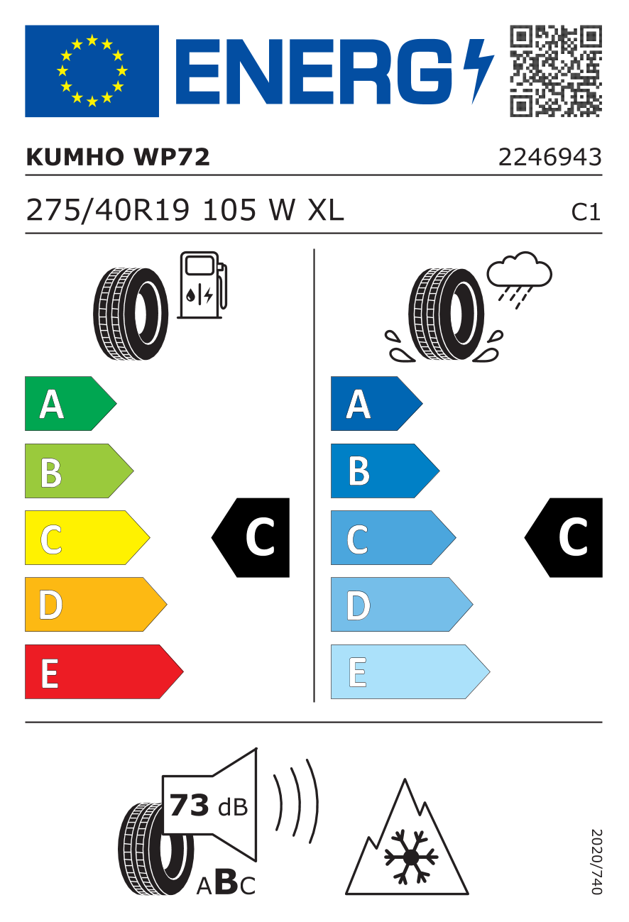 Kumho WinterCraft WP72 275/40 R19 105 W-1