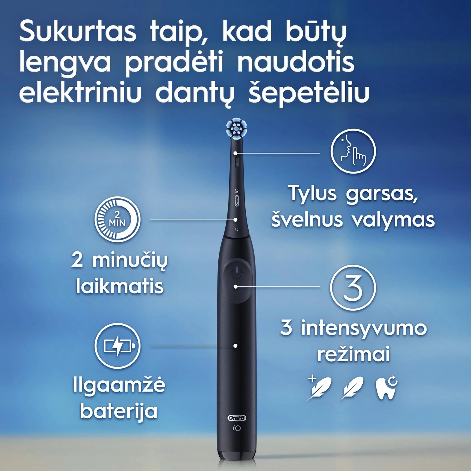 Elektrinis dantų šepetėlis Oral-B iOS2.1D9.0 Night Black, juodos sp. - 5