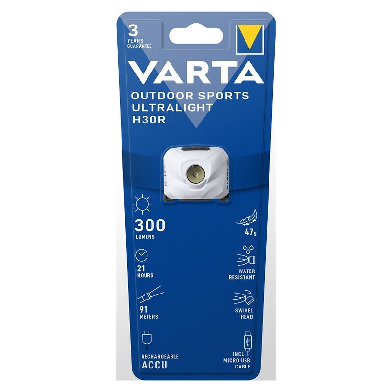 LED pakraunamas žibintas ant galvos VARTA Outdoor Sports, 3W, pakraunamas USB laidu, baltos spalvos-0