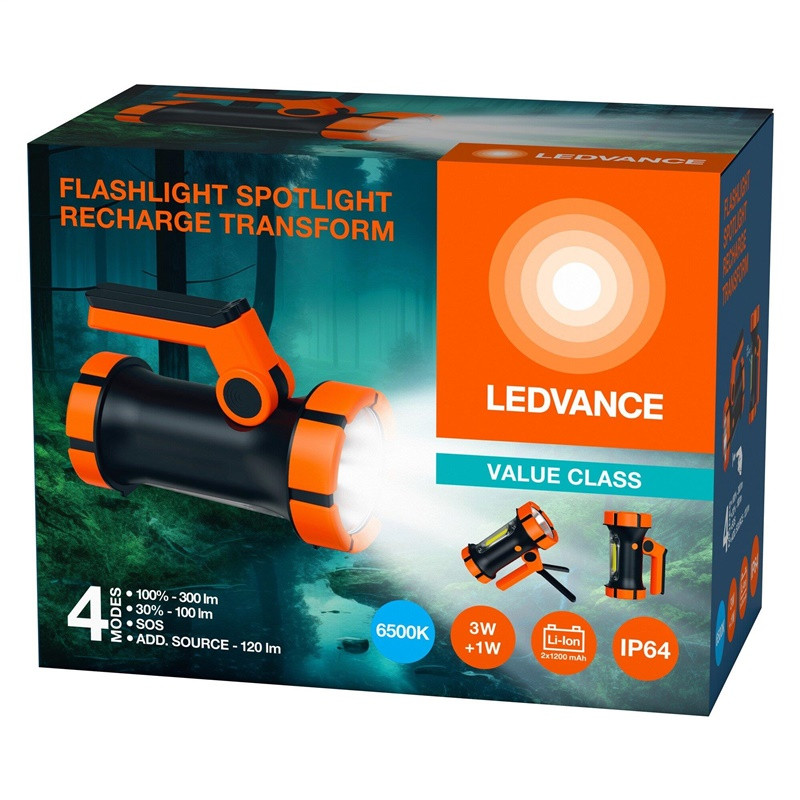 LED žibintas LEDVANCE SPOT TRANS 4W 420lm 6500K įkraunamas USB 2400mAh 3,5h powerbank IP64 - 3