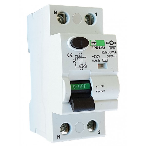 Srovės nuotėkio relė Promfactor FPR1-63 2P 40A 0,03A-0