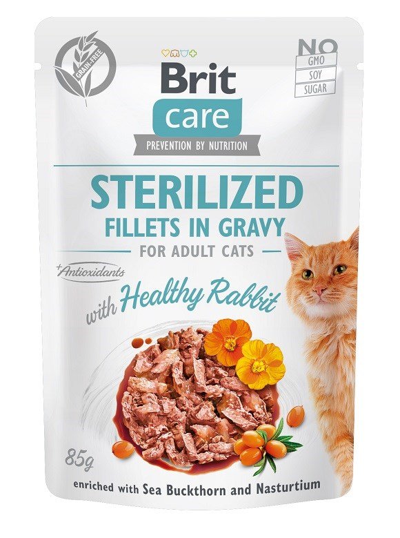 Konservuotas ėdalas katėms Brit Care Cat Sterilized Fillets in Gravy Healthy Rabbit, 85 g