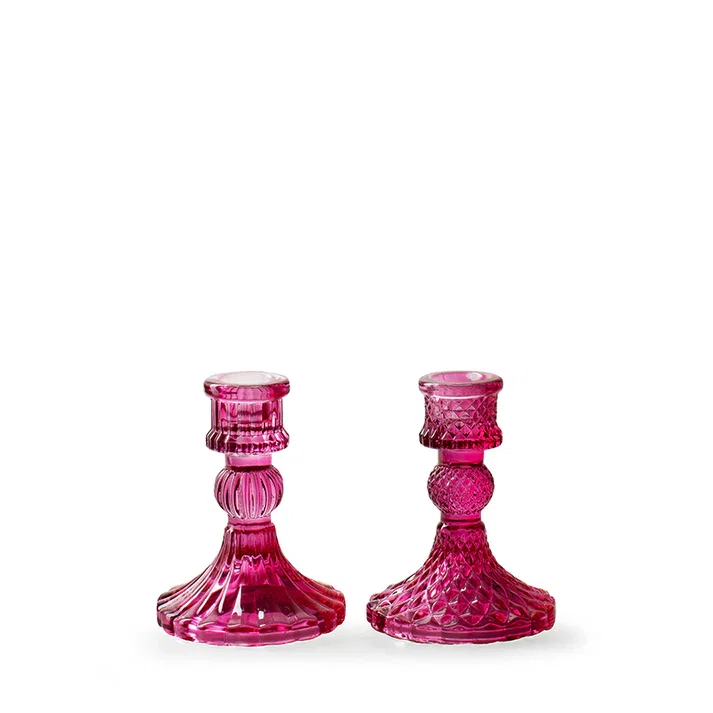 Stiklinė žvakidė JODECO SELMA, ryškios rožinės sp., 2 rūšys, 8 x 10,5 cm-0