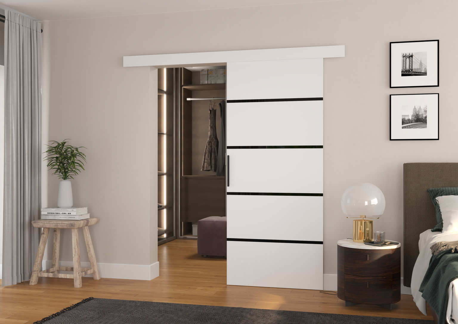Stumdomos durys MUSCHU 86, 86 x 205 cm, balta/juoda-0