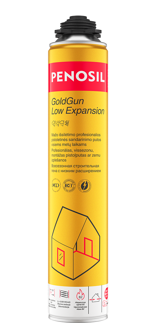 Pistoletinės sandarinimo putos PENOSIL GOLDGUN LOW EXPANSION, šviesiai geltonos sp., 750 ml