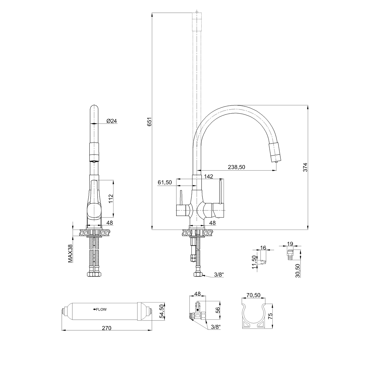 Plautuvės maišytuvas INVENA Magic, su filtrų sistema,  juodos sp. - 4