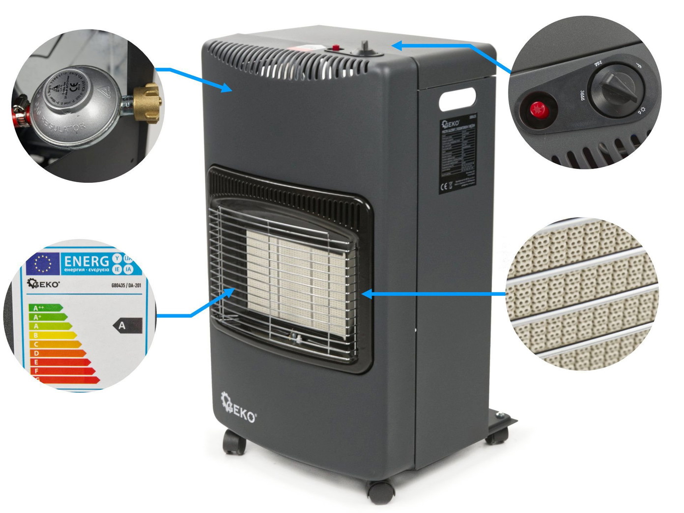 Dujinis šildytuvas GECO, 4,2 kW, su reduktoriumi ir žarna - 4